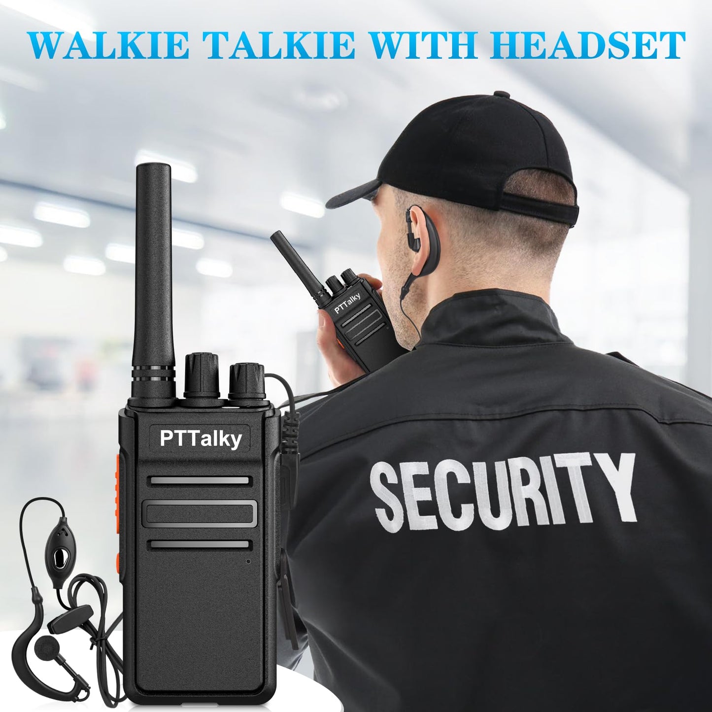 PTTalky FR1 Plus Walkie Talkies Long Range, Hidden Display Rechargeable 2 Way Radio for School Business Warehouse Restaurant (Black, 6 Pack)