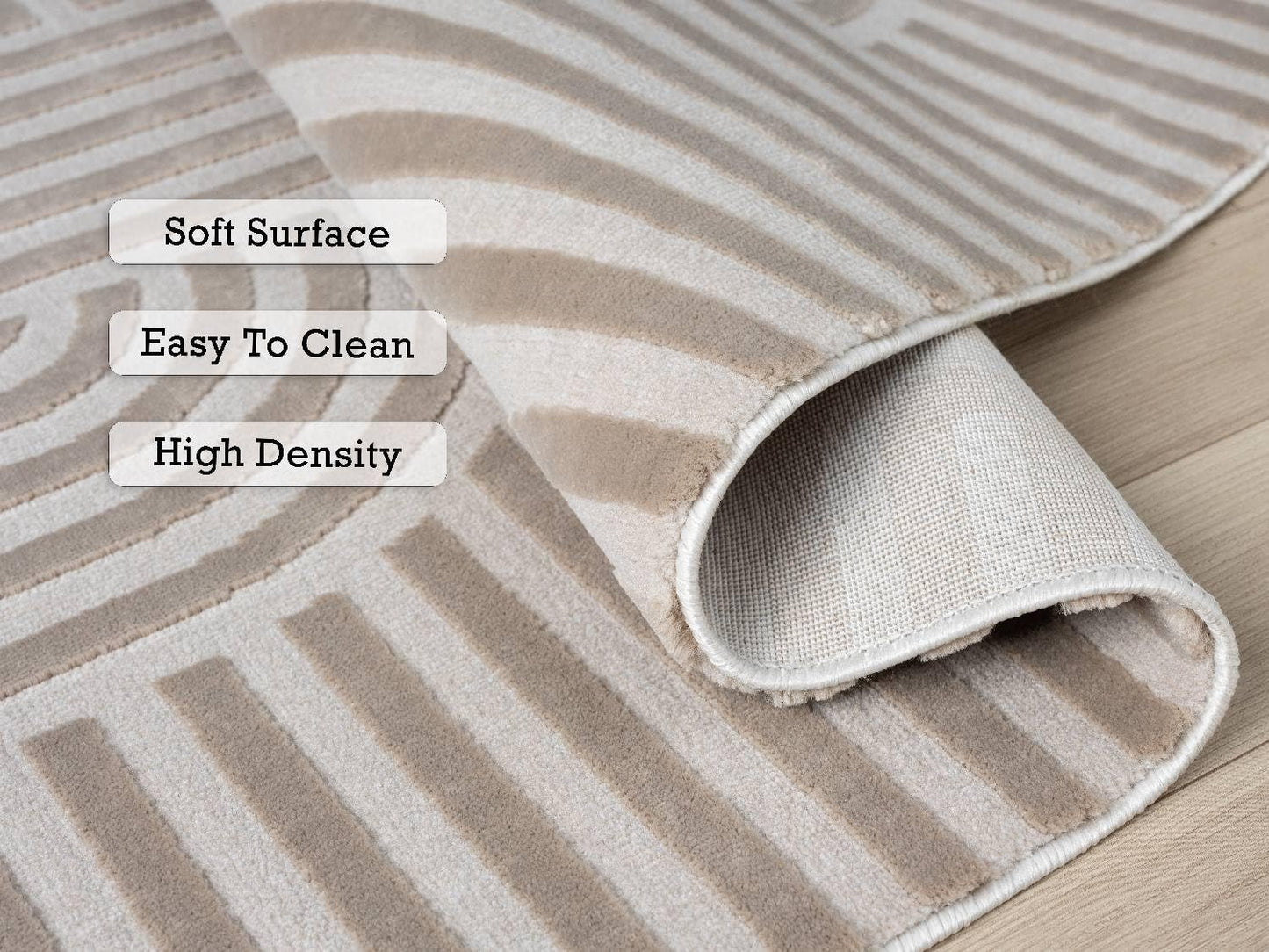 RUGGERRUGS Annabel Modern Geometric Area Rug for Living Room, 4x6 Contemporary Arched Linear Beige Neutral Rug, Stain Resistant Non-Shedding Carpet for Bedroom, Dining Room or Kitchen (4' x 6', Beige)