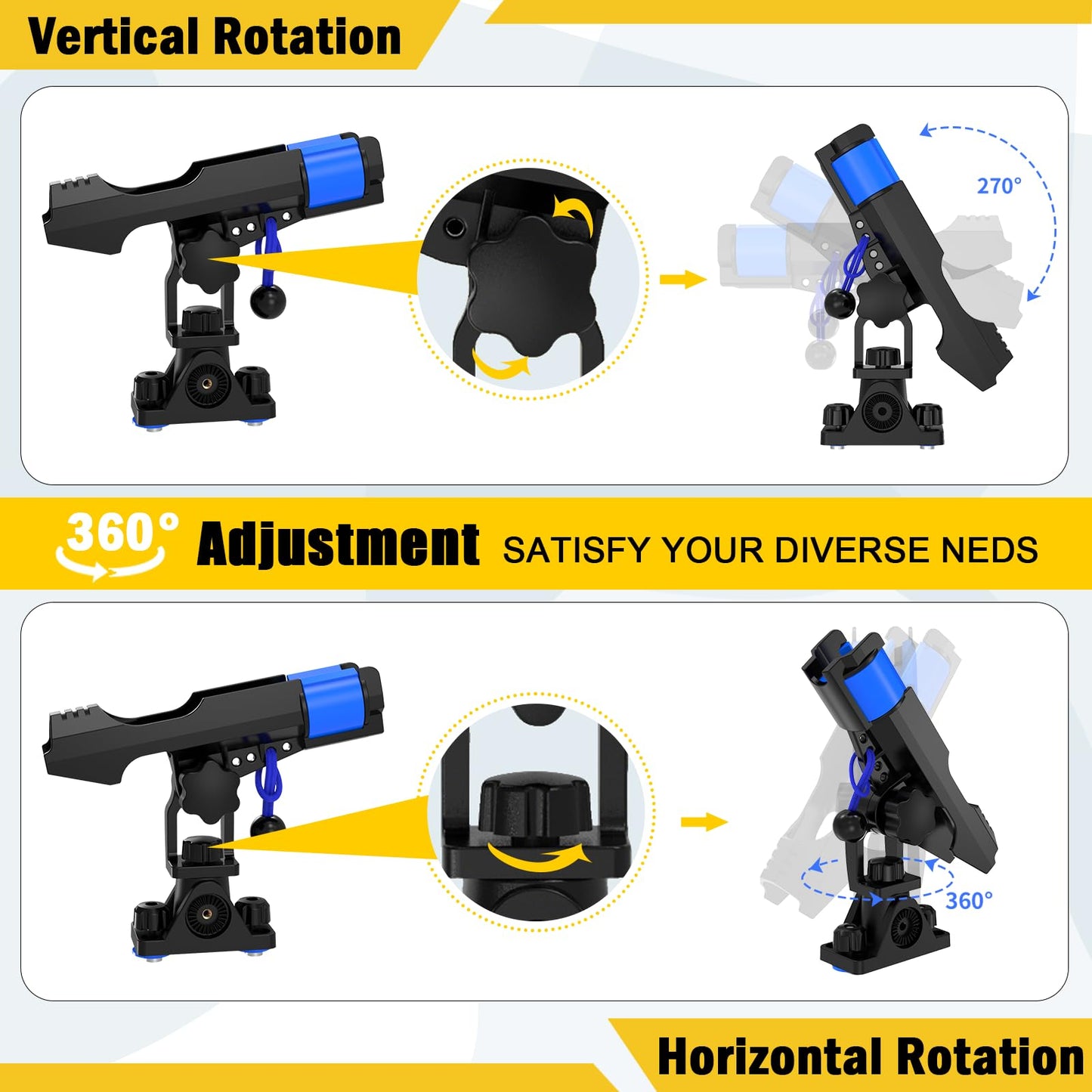 Track Mount Fishing Rod Holder for Kayak or Boat, Track Rod Holder with Solid Dual T Bolt and Bungee Cord Safety System for Kayak or Boat Trolling, Anglers' Gift