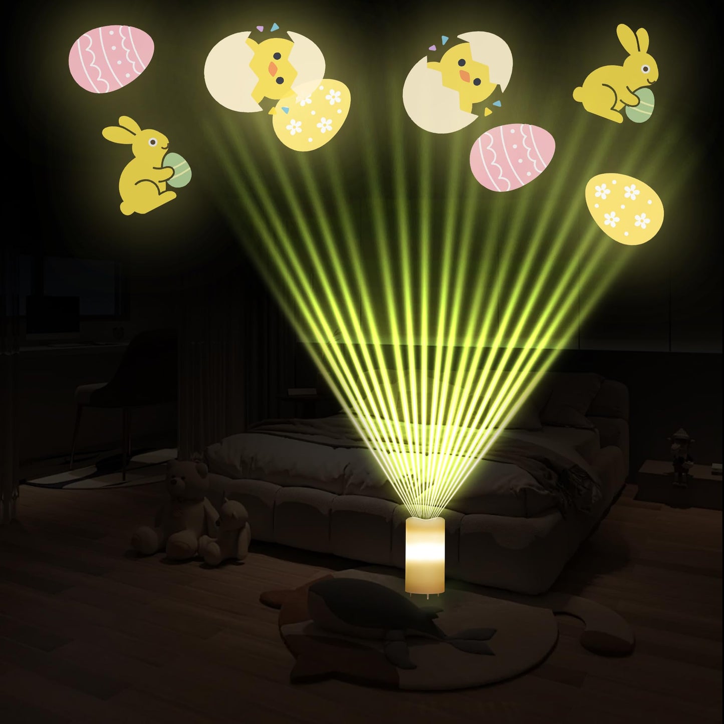 XingsLight Easter Flameless Candle Projector – LED Pillar Candle with Bunny, Chick & Egg Projection Lights |Remote Control & Timer, Easter Basket Stuffer Gift,2 Pack