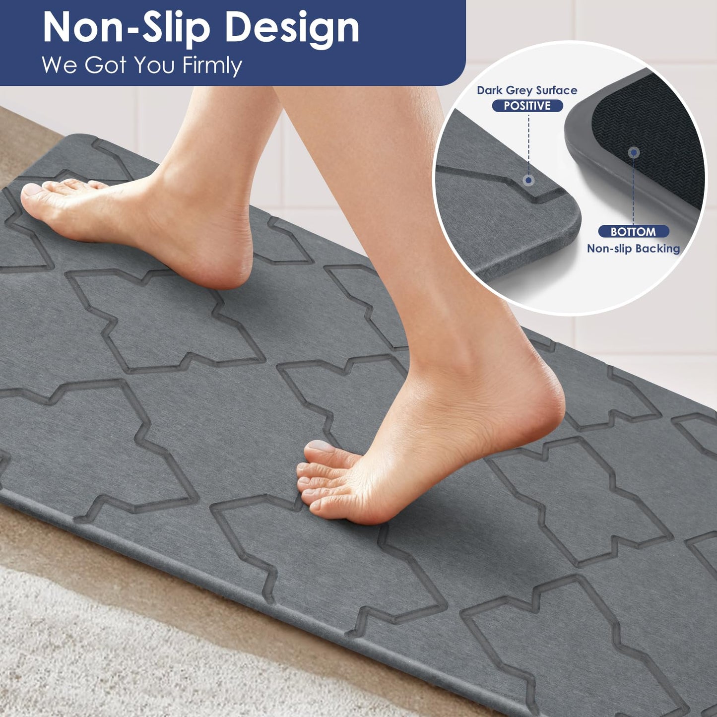 Large Stone Bath Mat for Bathroom Floor, Quick Dry Diatomaceous Earth Bath Mat with Non-Slip Back, Super Absorbent Diatomite Stone Mat for Shower, Easy to Clean, Natural(23.6" x 15.7" Dark Grey)