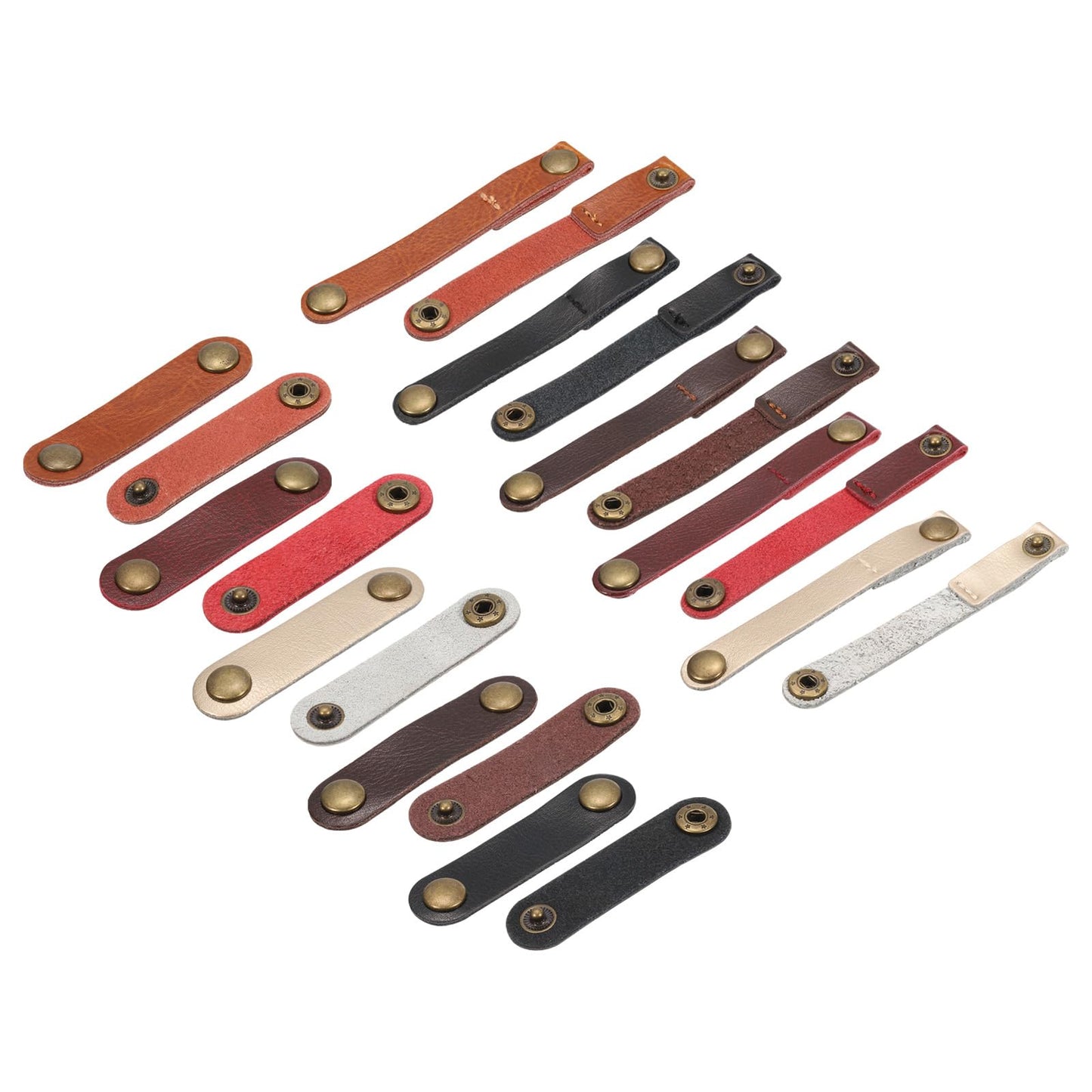 MECCANIXITY 20 Pcs Leather Cable Straps Cord Organizer 63x16mm Ties Soft Cord Holder Winder Keeper Cable Management for USB Cable, Headphone Wire, Earphone