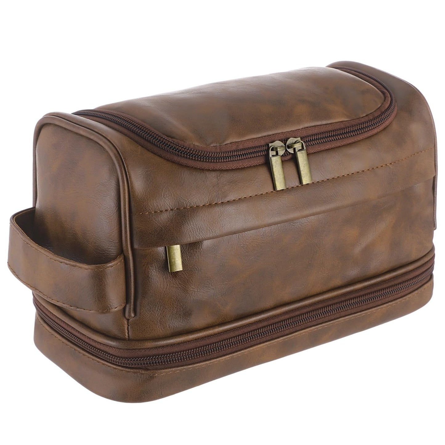 ZALIR Toiletry Bag for Men, PU Leather Waterproof Travel Kit with Hook, Multi-Compartment Shaving Organizer, Double Zipper Portable Cosmetic Bag for Business Trips