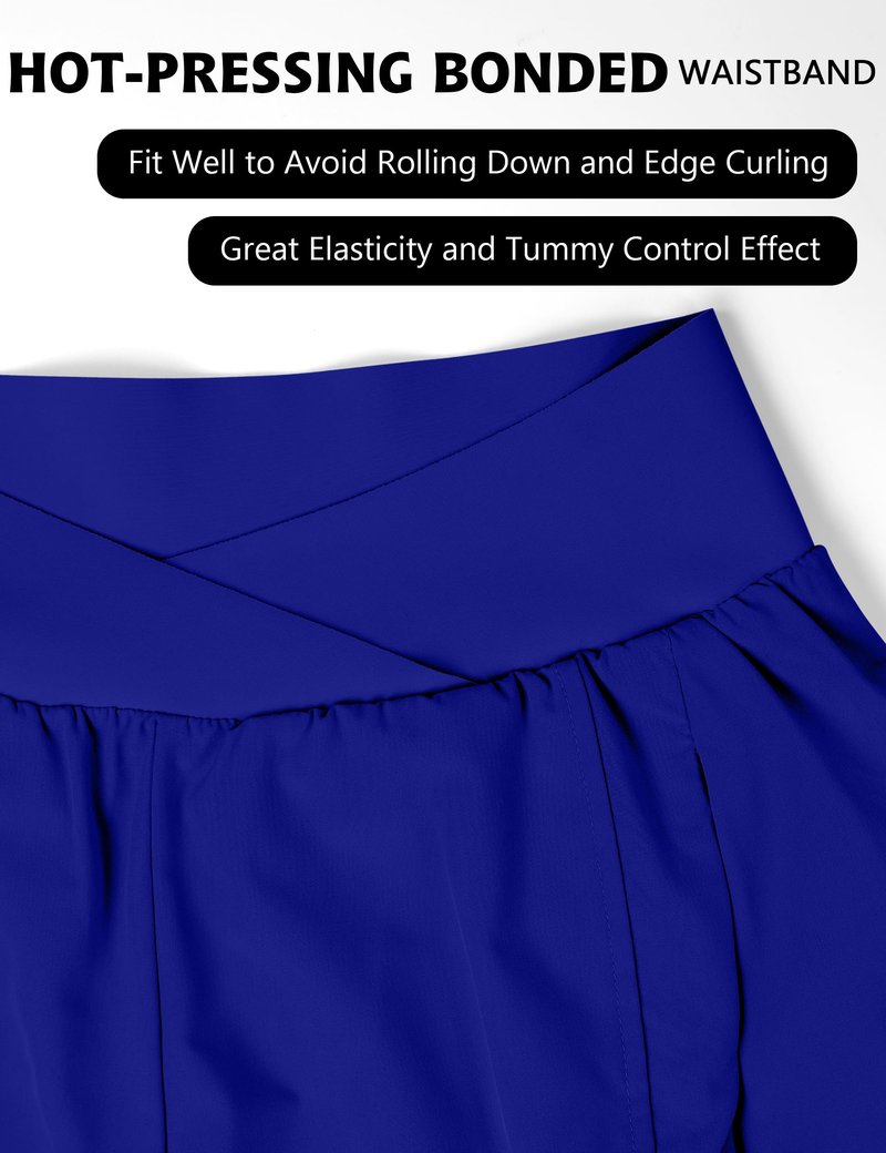 Blooming Jelly Women's Workout Shorts Athletic Running Cross V Cut Waist Work Out Preppy Shorts with Zipper Pockets (Royal Blue,X-Large)
