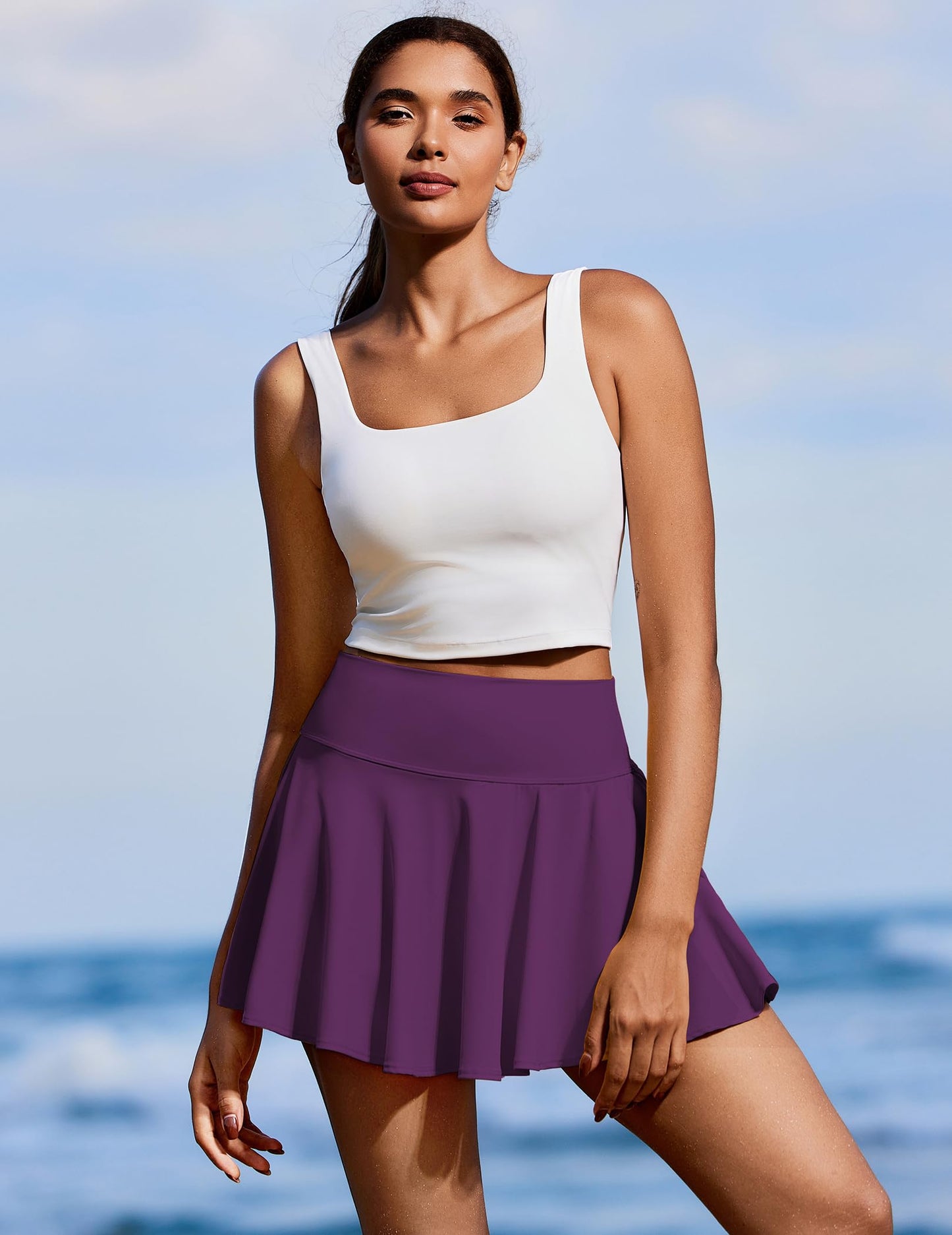 PINSPARK Golf Skorts for Woman Pleated Lightweight Tennis Skort with Pockets Shorts Mini Running Skirt, Dark Purple Medium