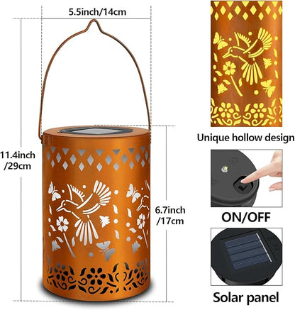Solar Lanterns Outdoor Decor Hummingbird Garden Waterproof Birthday Gifts Light for Women Mom Grandma, Hanging Solar Lights Metal Decoration for Yard, Patio, Backyard, Porch, Garden, 2 Pack