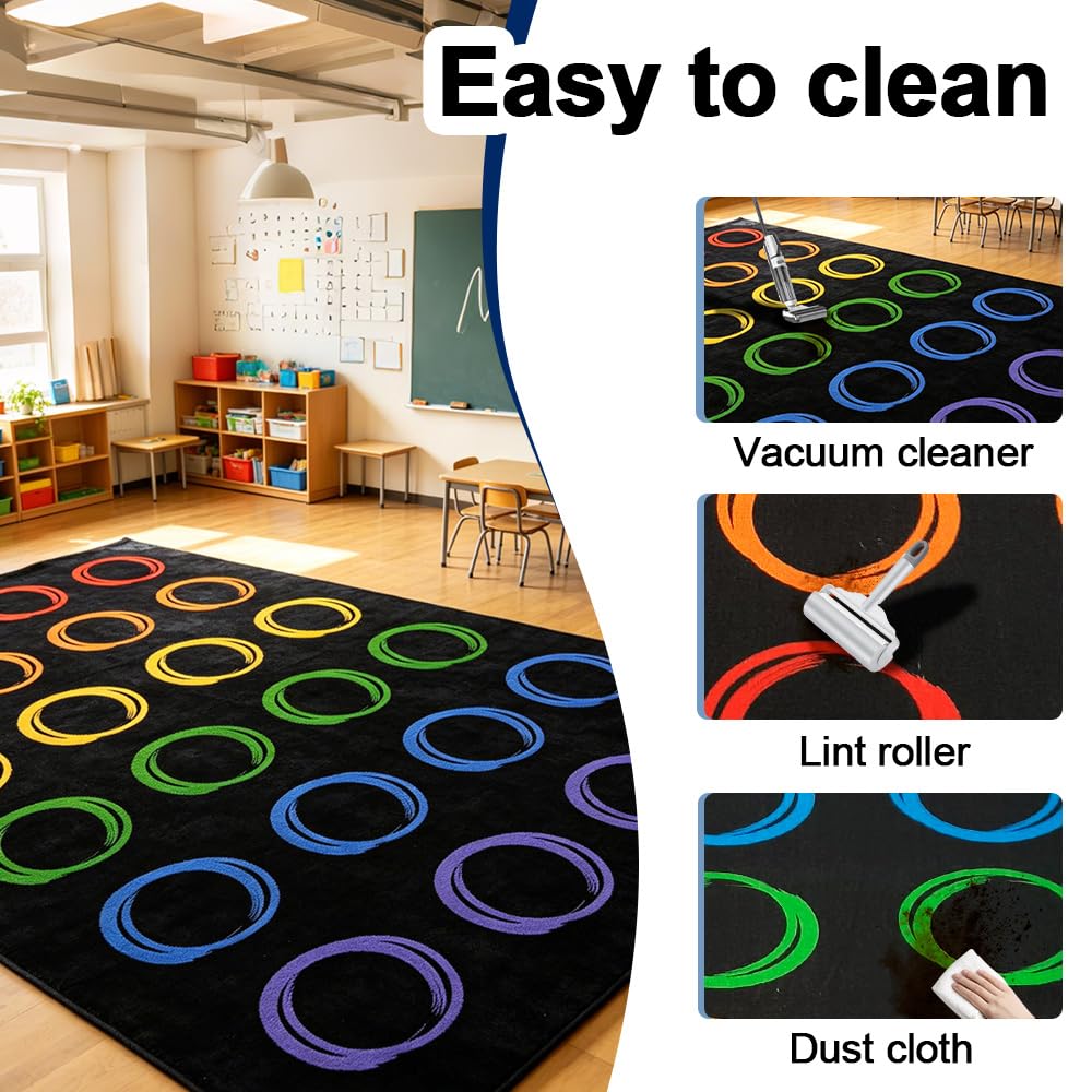 MAISONRINA Classroom Rugs Elementary with Colorful Circle, Large Classroom Rug for Preschool Nursery Daycare, Educational Kids Carpet for Kindergarten, 13'x7'7'' Playmat Seats 24(Black)