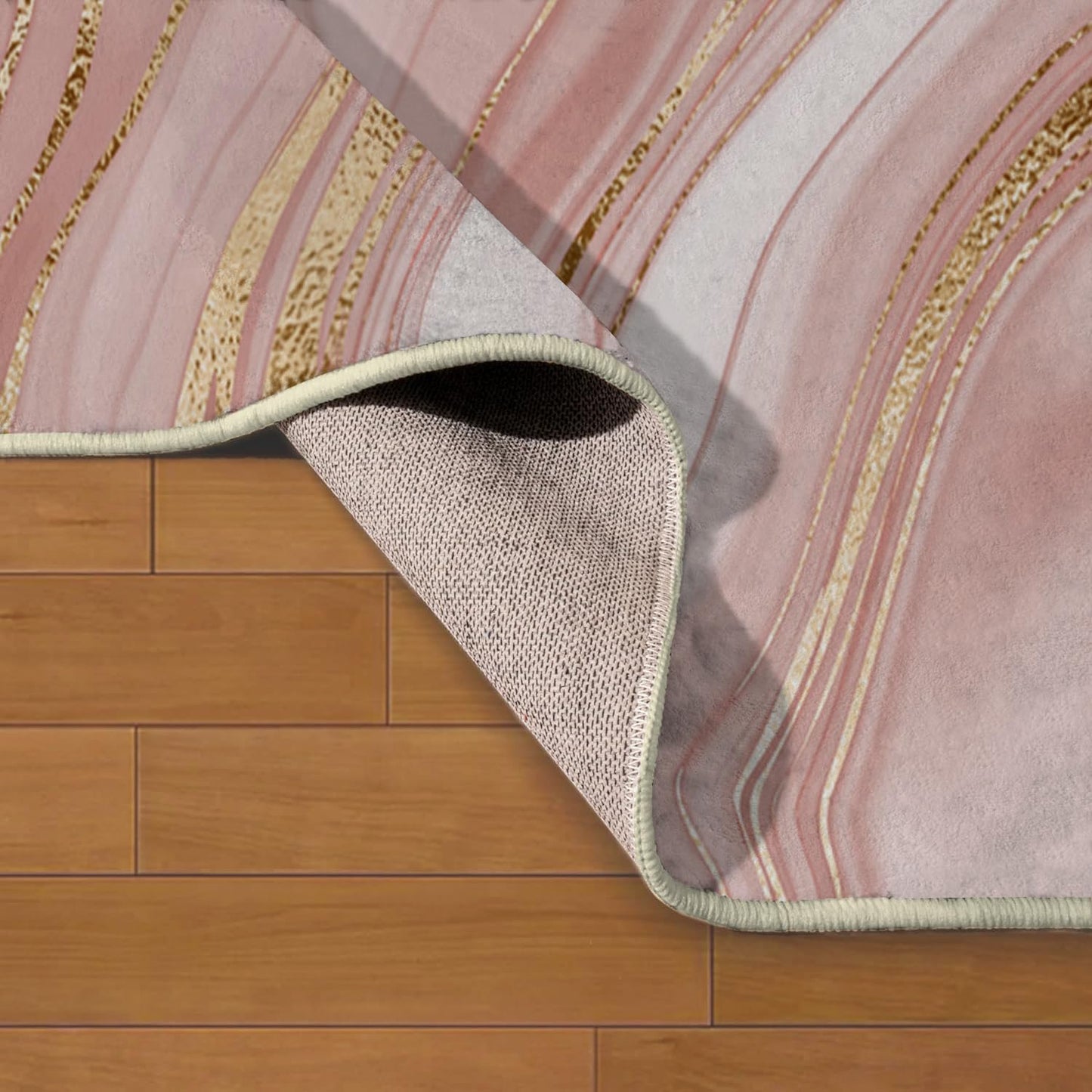 Ansouyi Non-Slip 5x7 ft Area Rugs, Washable Rug Carpet for Living Room, Pink with Gold Abstract Liquid Marble Home Decor Rugs for Game Room Classroom Bedroom Dining Kindergarten Room