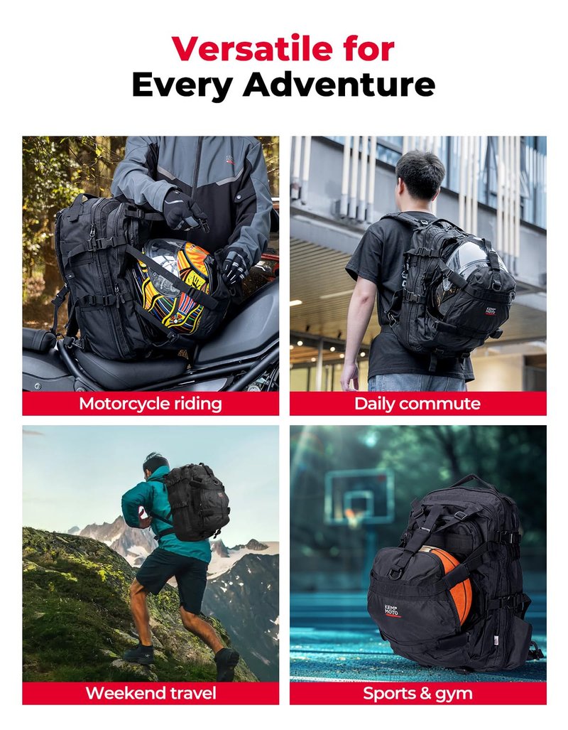 KEMIMOTO Motorcycle Helmet Backpack, 37L Large Capacity Helmet Bag with USB Charging Port, Riding Commuting Backpack for Men