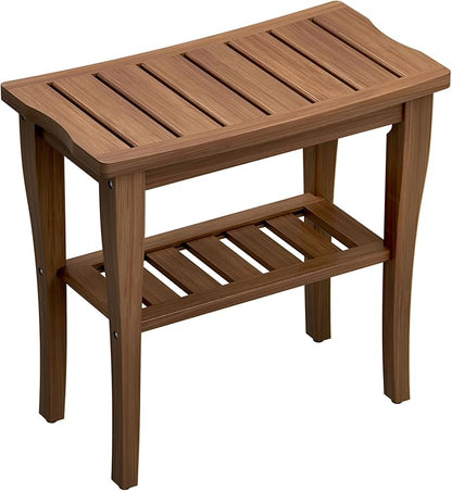 Bamboo Shower Bench Stool with Storage Shelf, Waterproof Shower Chair Spa Bath Seat, Shower Stool for Inside, Bathroom Bench Seat for Adults Elderly Seniors for Indoor or Outdoor Use(Walnut)