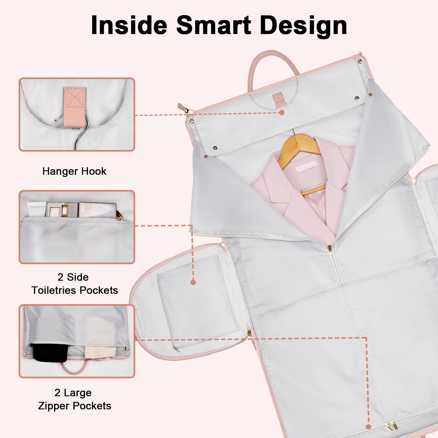 Ytonet Rolling Garment Bags for Travel, Convertible Carry On PU Leather Travel Bag 2.0 Roller Edition, 3 in 1 Suit Garment Duffle Bag with Wheels and Shoe Pouch for Business Wedding Overnight, Pink