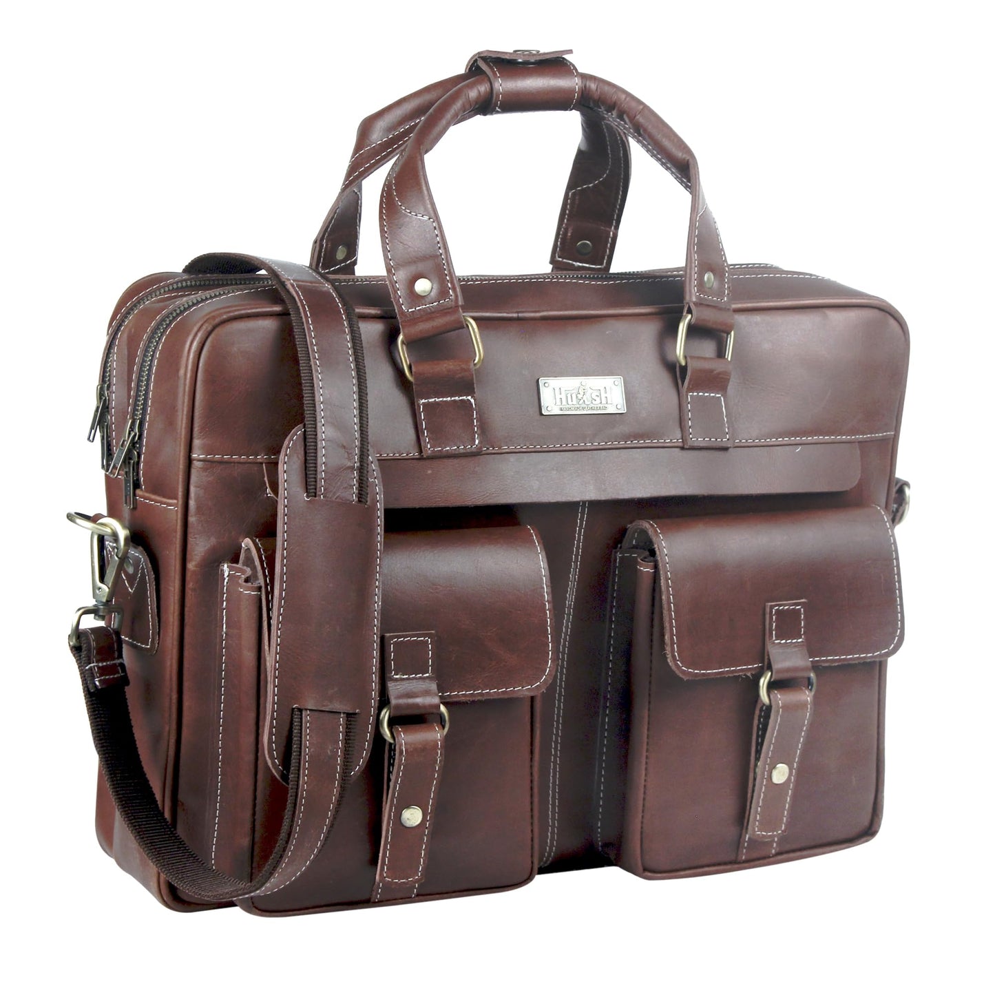 HULSH Genuine Leather briefcases for men 17 inches computer bag for men | Laptop/Work bag, Satchel for Business and Office (Brown Buff)