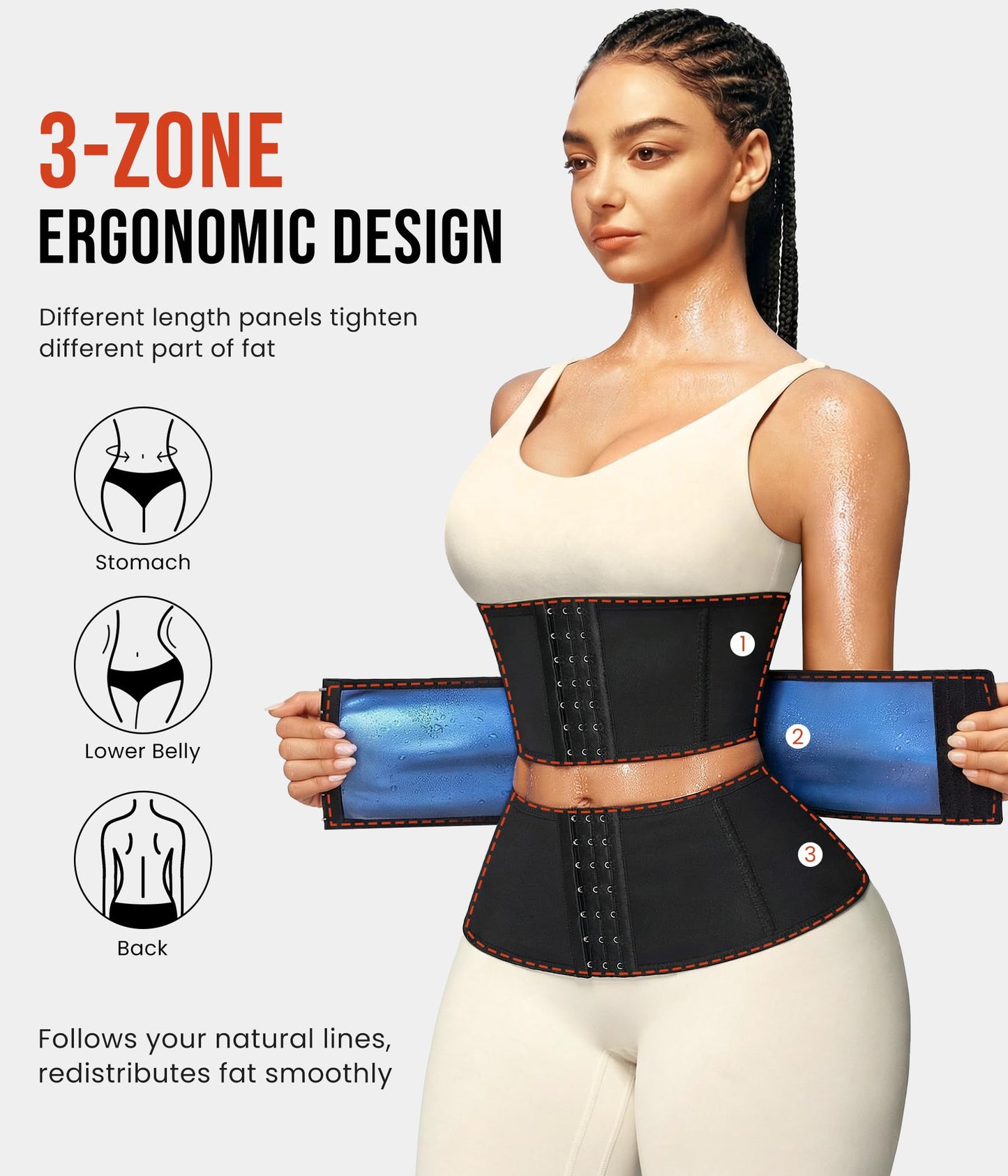 Junlan Waist Trainer for Women Belly Fat Sweat Band Cincher Waist Trimmer Tummy Sweat Belt Stomach Wrap Sauna Suit Binder Corset, Black L