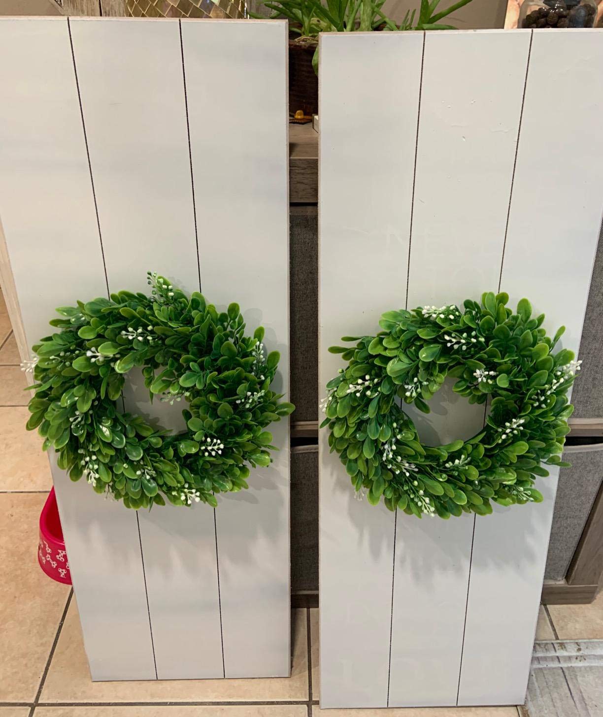 LSKYTOP 4 Pcs Boxwood Wreath Artificial Green Leaves Wreath Door Wall Window Decoration,11Inch/PC