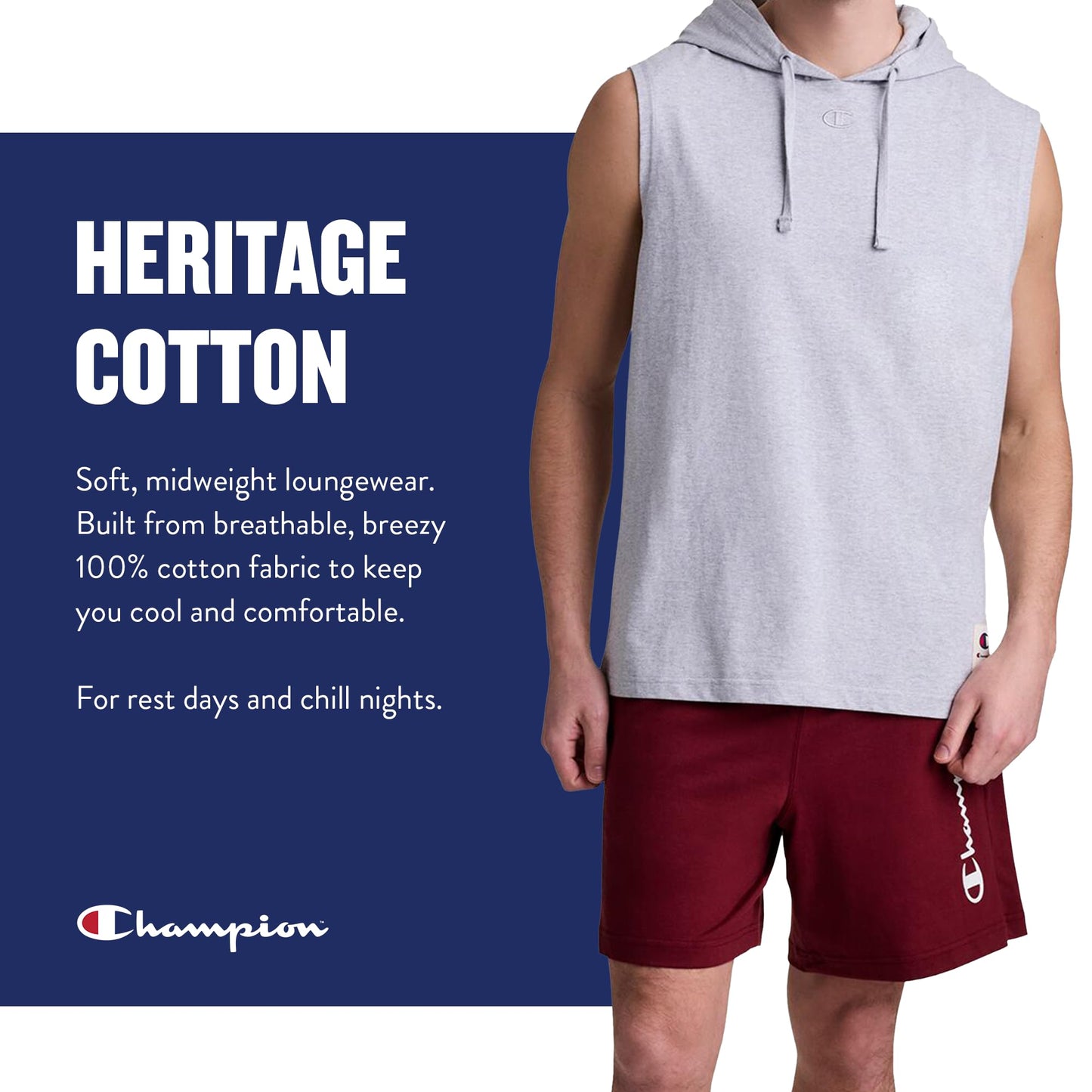 Champion Men's Open-Bottom Lounge Pants, Standard Fit, Lightweight 100% Cotton, Available in Regular and Big & Tall, Granite Heather, X-Large Tall