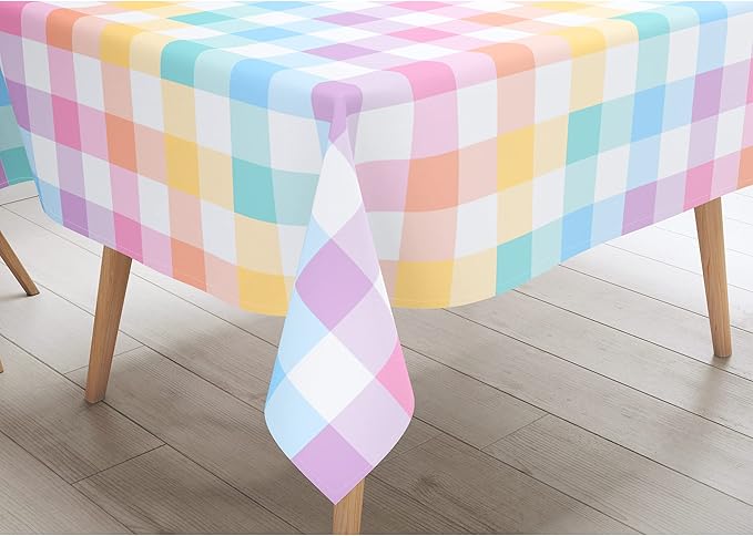 Pastel Tablecloths 54"x108" Gradient Colorful Checkered Rainbow Fabric Table Cover for Easter Birthday Bachelorette Engagement Wedding Bridal Shower Macaron Theme Outdoor Picnic Party Supplies