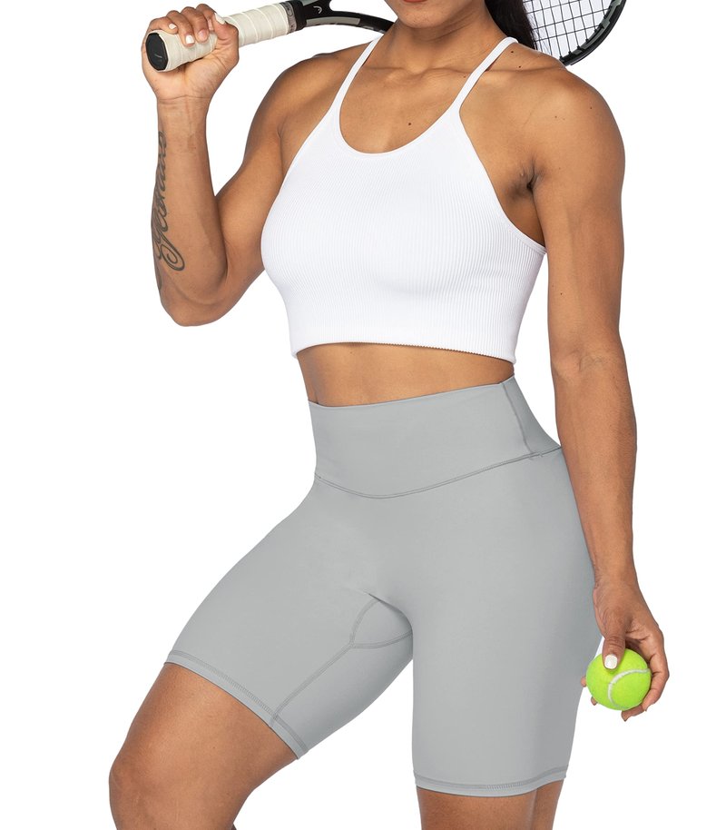 Sunzel No Front Seam High Waist Biker Shorts for Women, Squat Proof Yoga Workout Gym Bike Shorts 8" Grey Medium