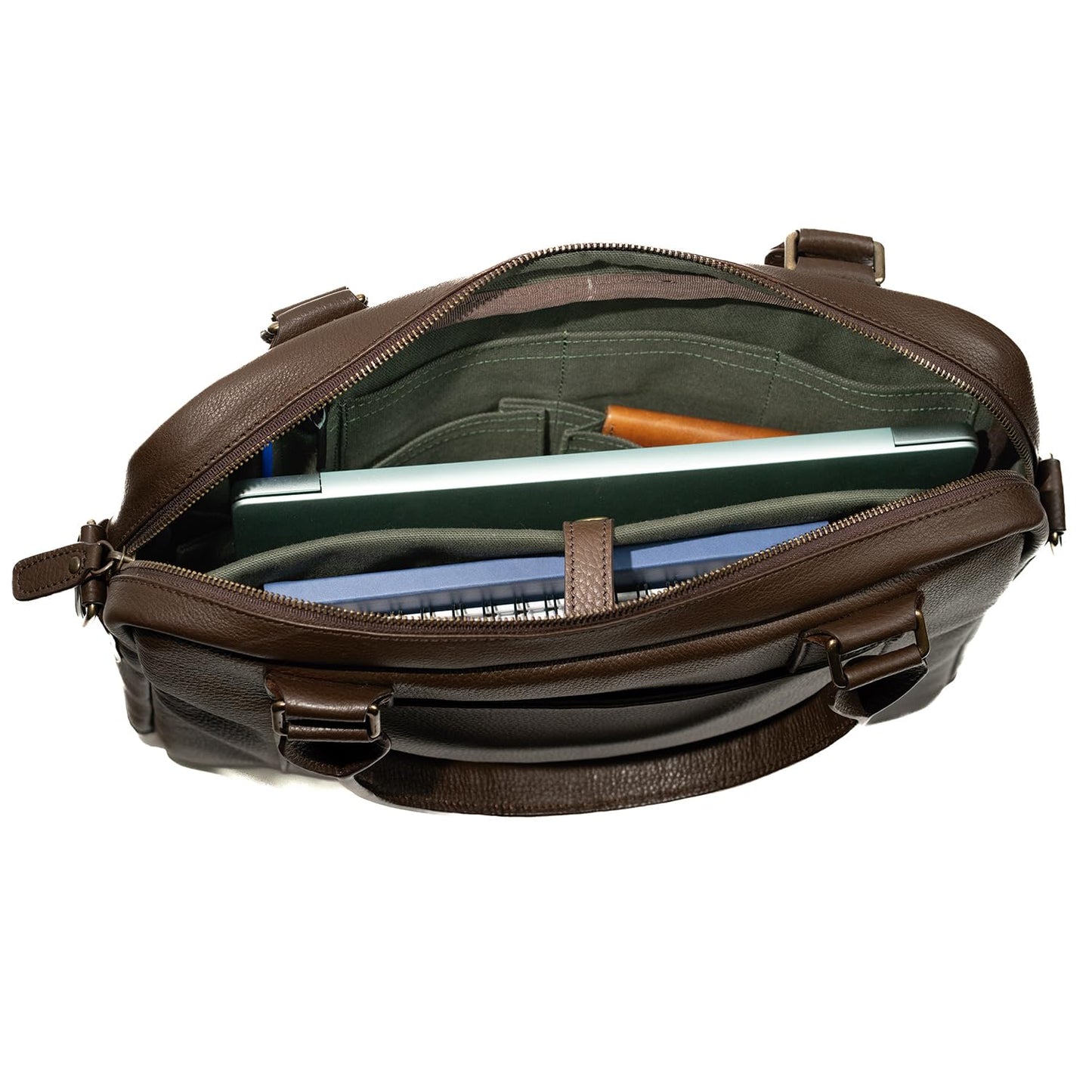 WESLEATH Full Grain Leather Briefcase | Elegant Handmade Leather Briefcase for Men, Perfect for Work and Business. (Chocolate)