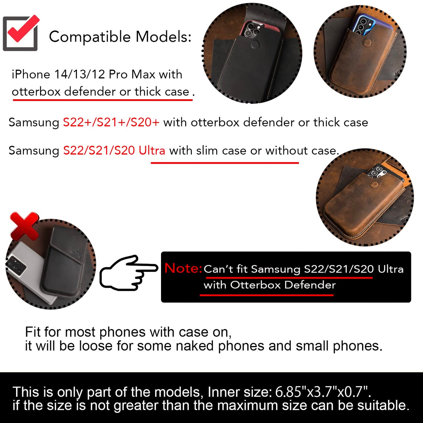 Topstache Leather Phone Holster for Galaxy S25 Plus, S24 Plus - Leather Phone Pouch with Belt Clip for iPhone 17 Pro Max, 17 Air, 16 Pro Max, 16 Plus - Belt Pouch Holder, XL,Darkbrown
