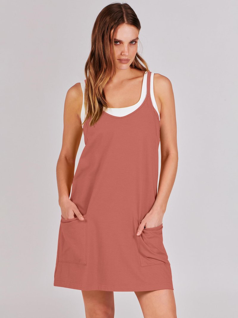 ANRABESS Women Athletic Dress Summer Tennis Workout Active Sports Mini Romper Dress Built in Shorts Travel Vacation Clothes Rust X-Large