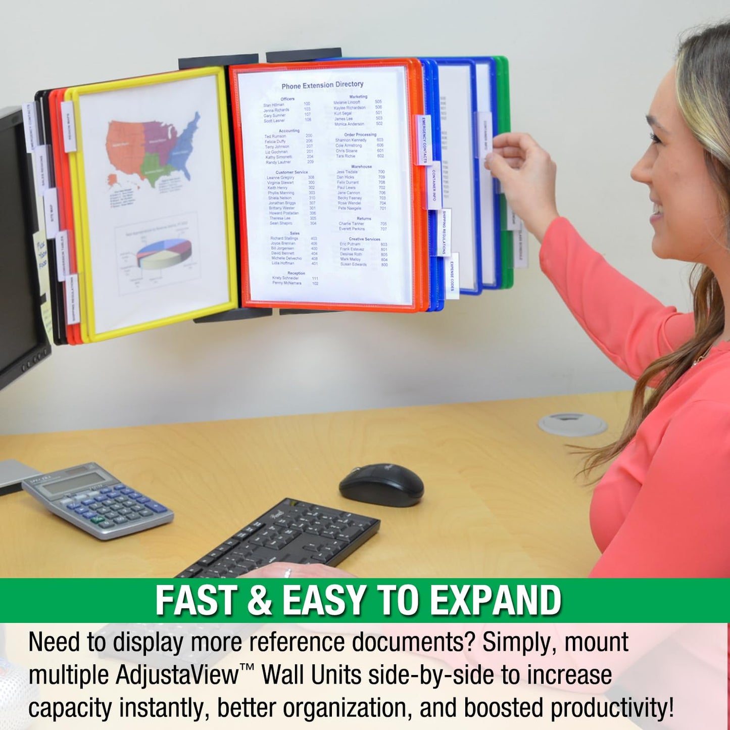 Ultimate Office AdjustaView 10-Pocket Wall Reference Organizer with Easy-Load Pockets and Mounting Screws