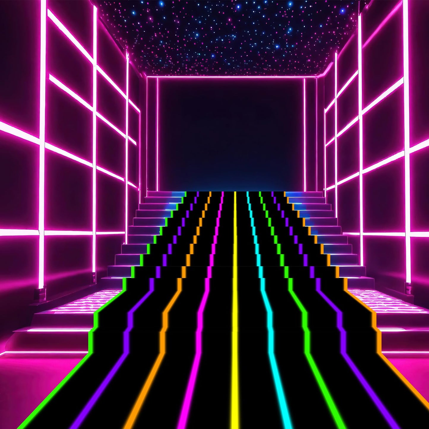 Irenare 394 x 54 Inch Neon Light up Floor Runner Glow in The Dark Aisle and Disco Backdrop UV Reactive Fluorescent Racetrack Runner for 70s 80s 90s Dance Wedding Birthday Neon Party Decoration