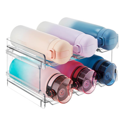 Lifewit Stackable Water Bottle Organizer for Cabinet, Plastic Bottle Holder Fits Bottles & Tumblers up to 3.8" Diameter, Pantry, Countertop & Fridge, Holds 6 Bottles