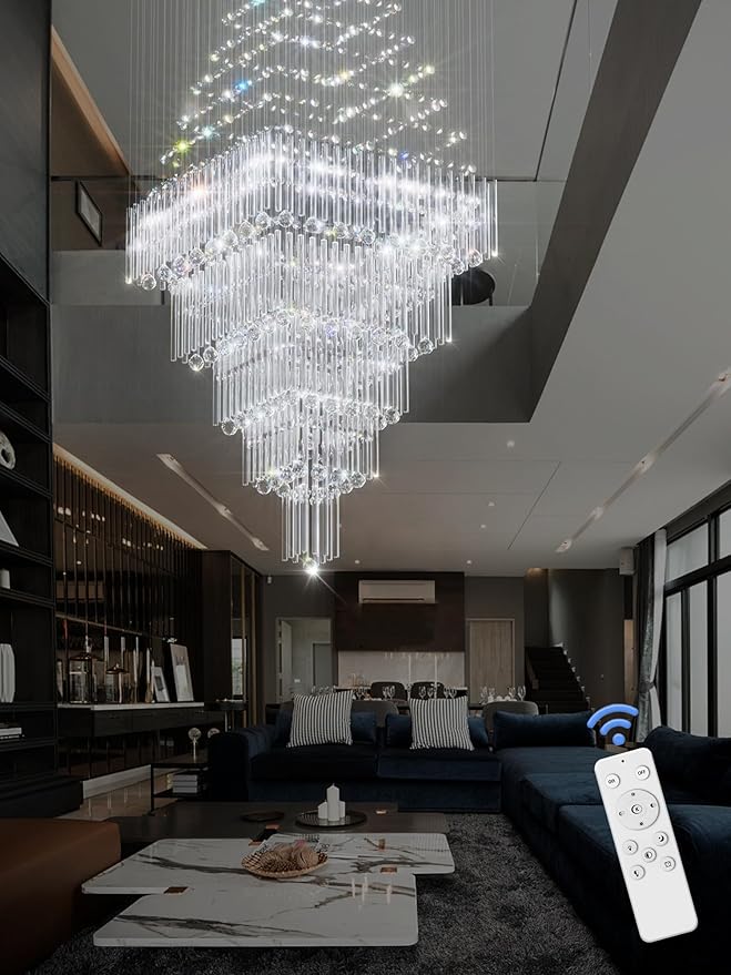 D40''X H100'' Extra Large Chandeliers for High Ceilings Crystal Raindrop Gold Chandeliers Large Villa Chandelier Entrance Foyer Square Ceiling Light LED Dimmable 2700K-6000K 16 led bulbs include
