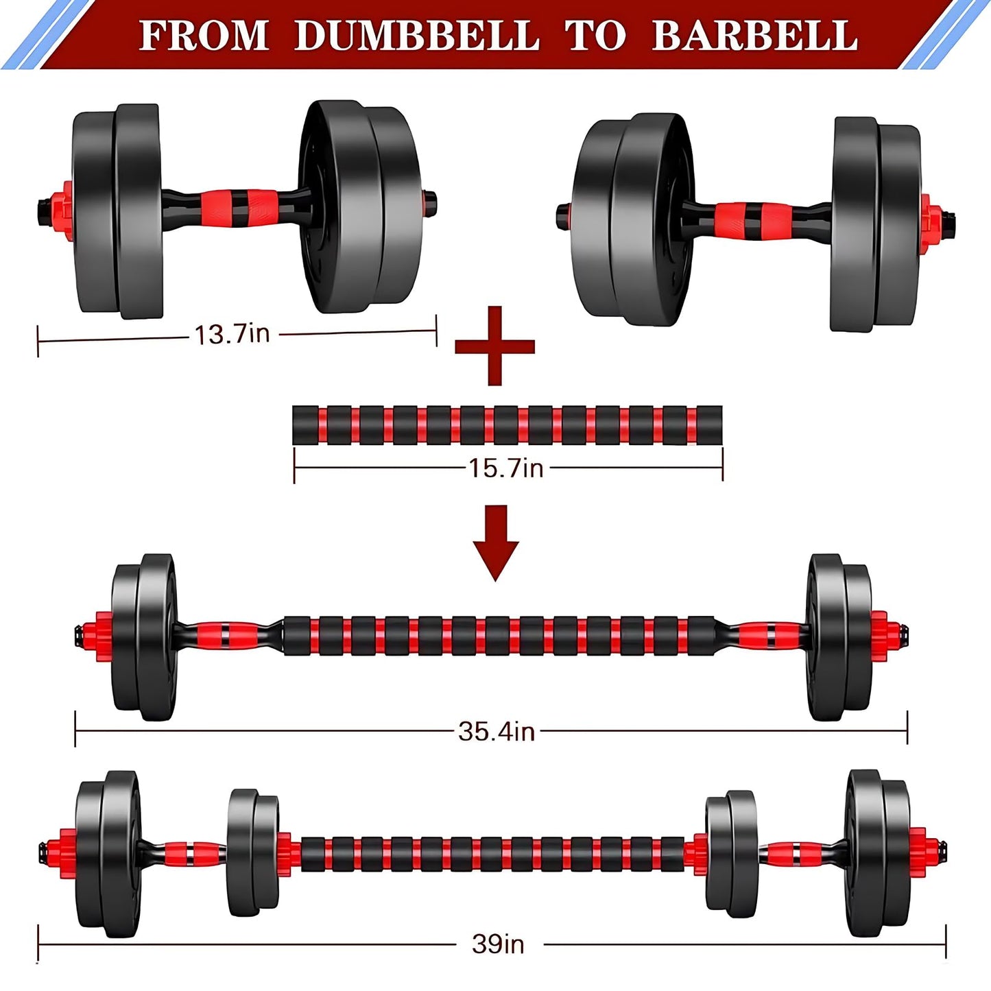 Adjustable-Dumbbells-Sets,Free Weights-Dumbbells Set of 2 Convertible To Barbell A Pair of Lightweight for Home Gym,Women and Men Equipment