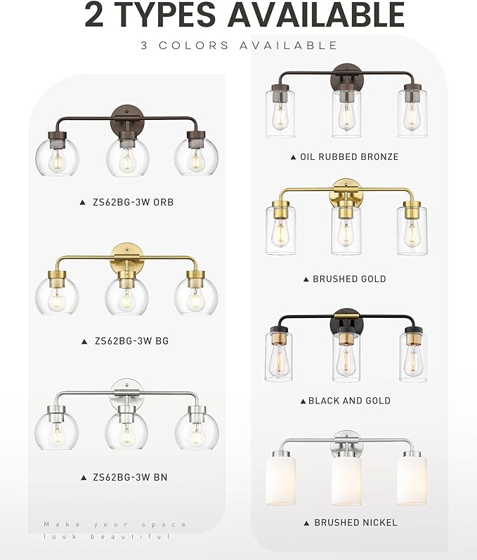 zeyu 23" Oil Rubbed Bronze Vanity Light Fixture, 3-Light Farmhouse Bathroom Wall Lights with Clear Glass Globe Shade, ZS62BG-3W ORB