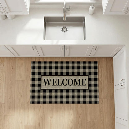 Artoid Mode Plaid Pattern Welcome Washable Doormat, Seasonal Decor Non Slip Low-Profile Absorbent Natural Rubber Back Door Mat 17x29 Inch