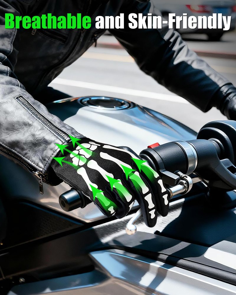 RIGWARL Motorcycle Gloves for Men and Women, Breathable Dirt Bike Gloves with Non-Slip Palm, Skeleton Motorcycle Riding Glove Glow in the Dark(White, L)