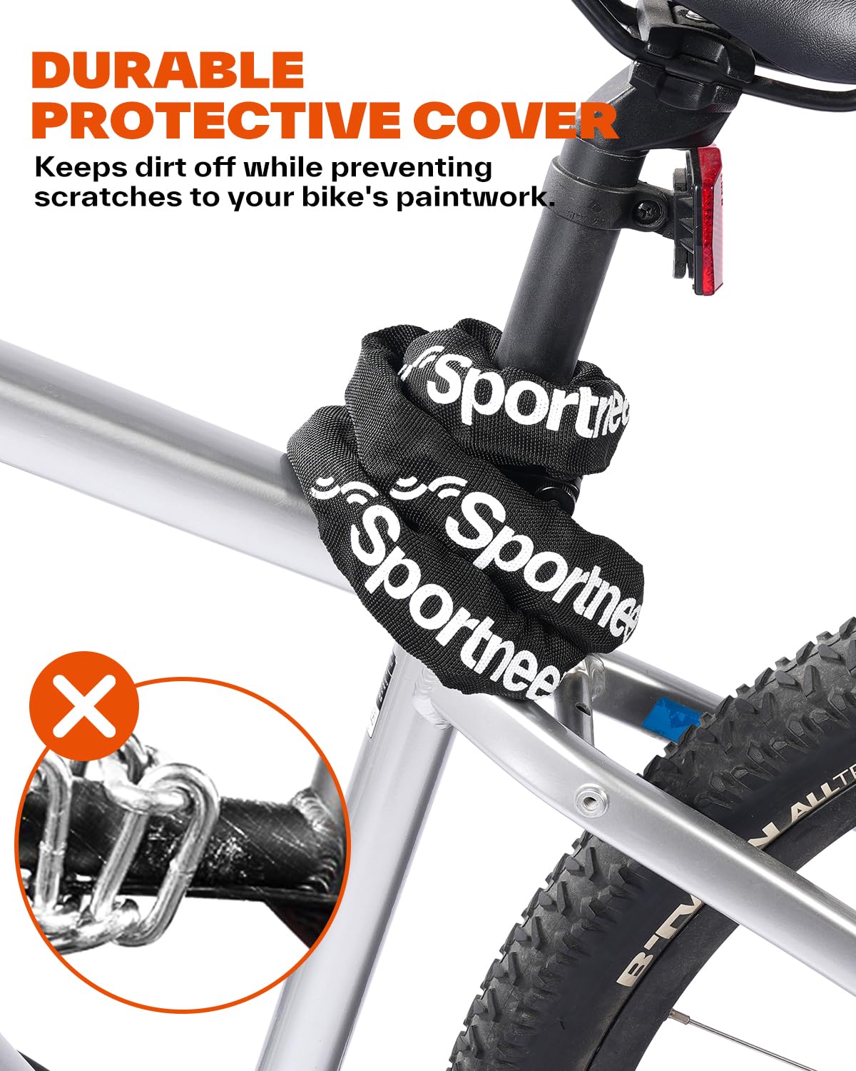 Sportneer Bike Chain Lock: 5-Digit Resettable Combination Heavy Duty Anti-Theft Square Link 3.2ft Bicycle Lock for Bike, Motorcycle, Scooter, Door & Gate - 6mm Thick, Easy to Use