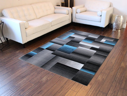 Masada Rugs, Modern Contemporary Area Rug, Blue Grey Black (8 Feet X 10 Feet)