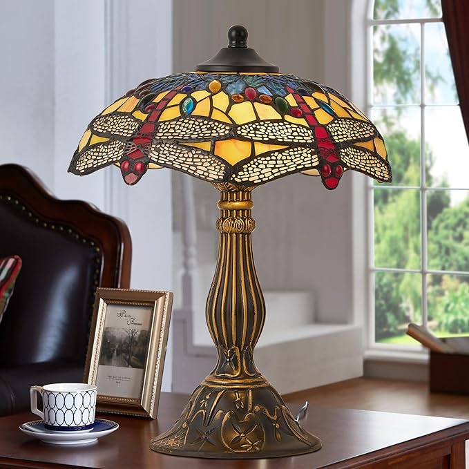 Tiffany Style Table Lamp, 12 Inch Stained Glass Lamp, Antique Table Lamp, Bedside Lamp, for Nightstand Bedroom Living Room Home Office, Include LED Bulb