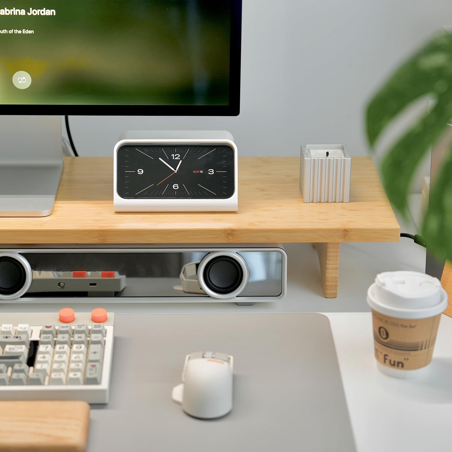 ROCDEER Bamboo Dual Monitor Stand Riser Natural, 2-Tier Desk Monitor Riser for 2 Monitors, Supports for PC Computer Monitor, Printer, Heavy TV Riser up to 300 lbs