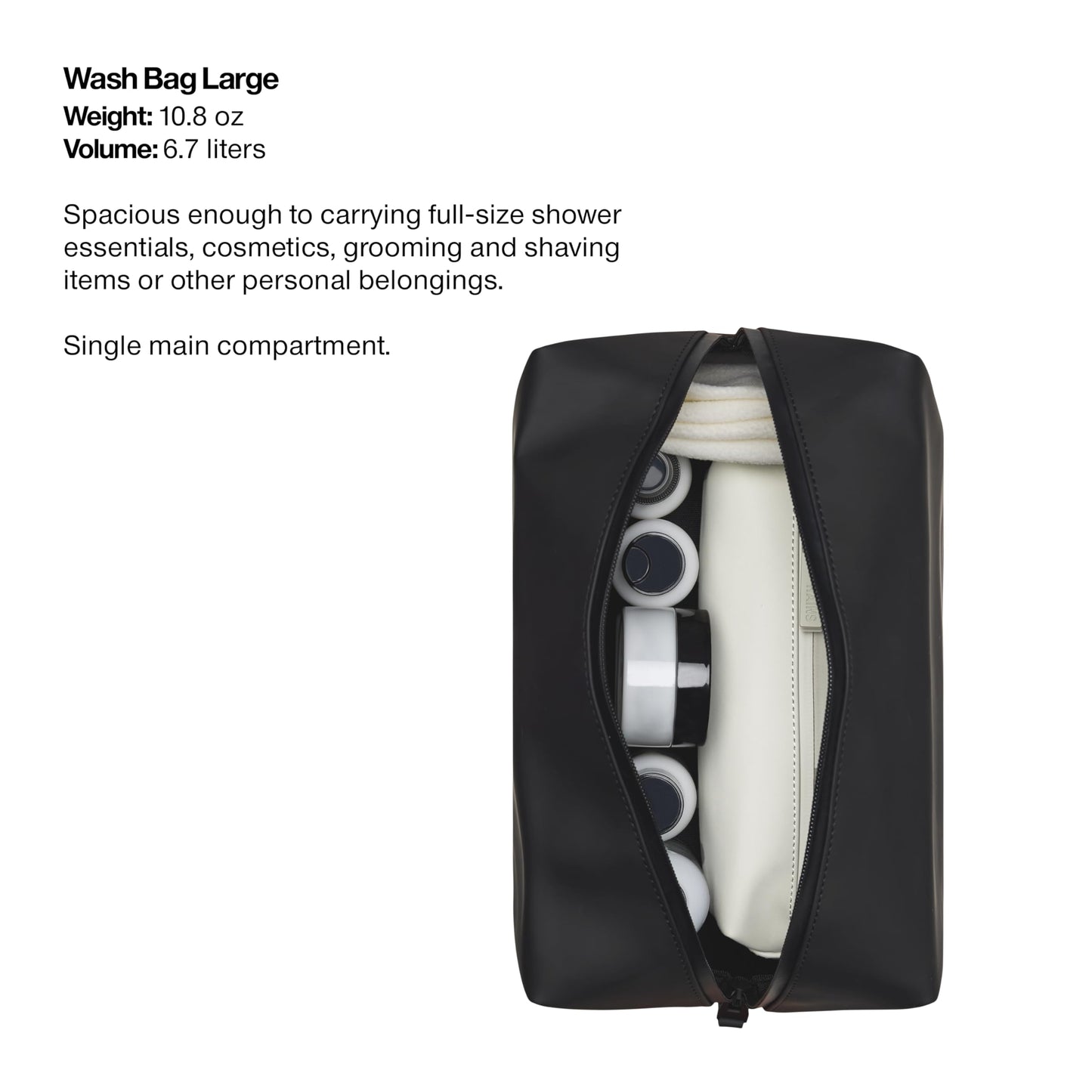 RAINS Wash bag large - Large Toiletry Bag for Men and Women - Wash bag for Travel (Black)