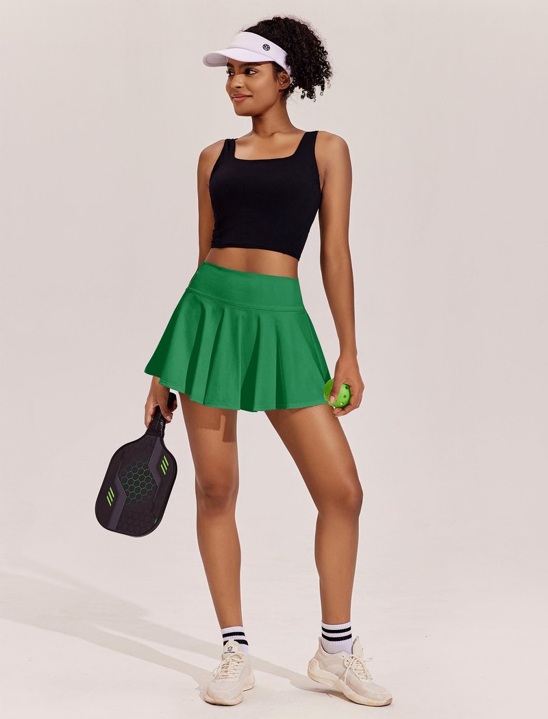 PINSPARK Golf Skirts for Women Pleated Tennis Skirt with Inner Shorts Mini Athletic Skort with 2 Pockets, Green Small