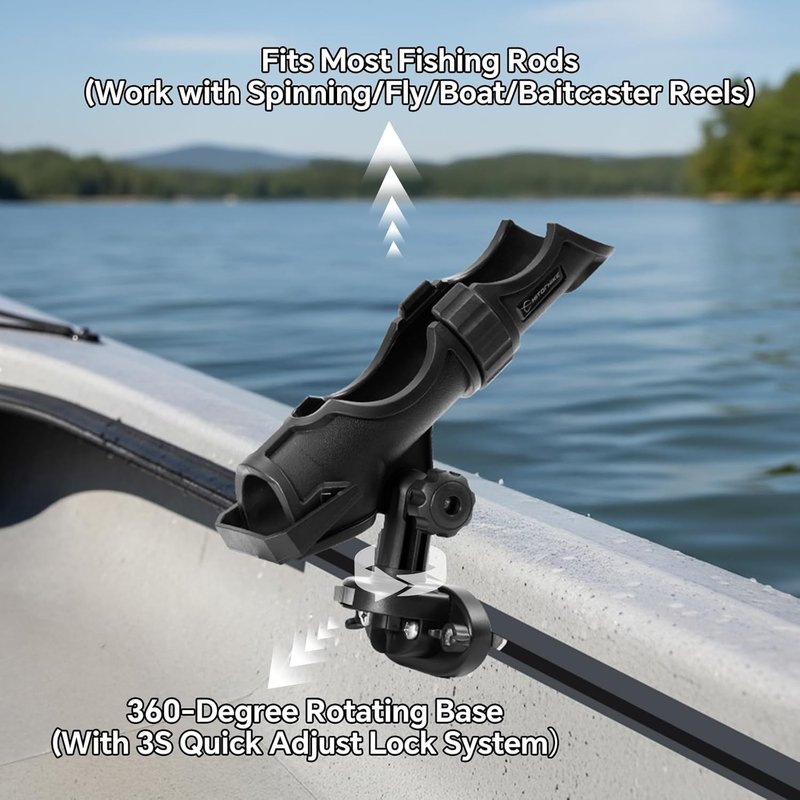 Fishing Rod Holder Kit - Universal Fit for Kayak & Boat | 360-Degree Adjustable Powerlock Design