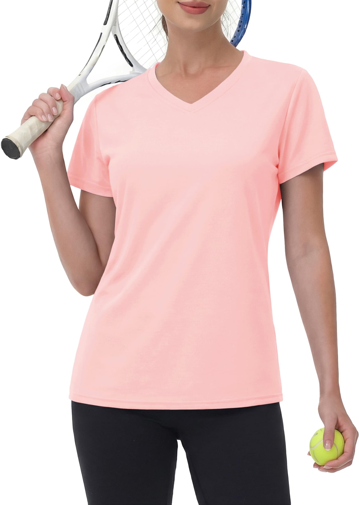 MAGCOMSEN Womens Short Sleeve Tops V Neck Workout Running Shirts Quick Dry Sun Protection UV Shirt Cooling Light Pink XL