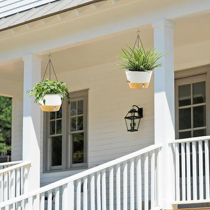 ZMTECH 10 Inch Hanging Planters for Outdoor Plants, Hanging Pots for Plants Indoor with Visible Water Level, Hanging Flower Basket with Drainage Holes & Removable Tray(2 Pack, White)