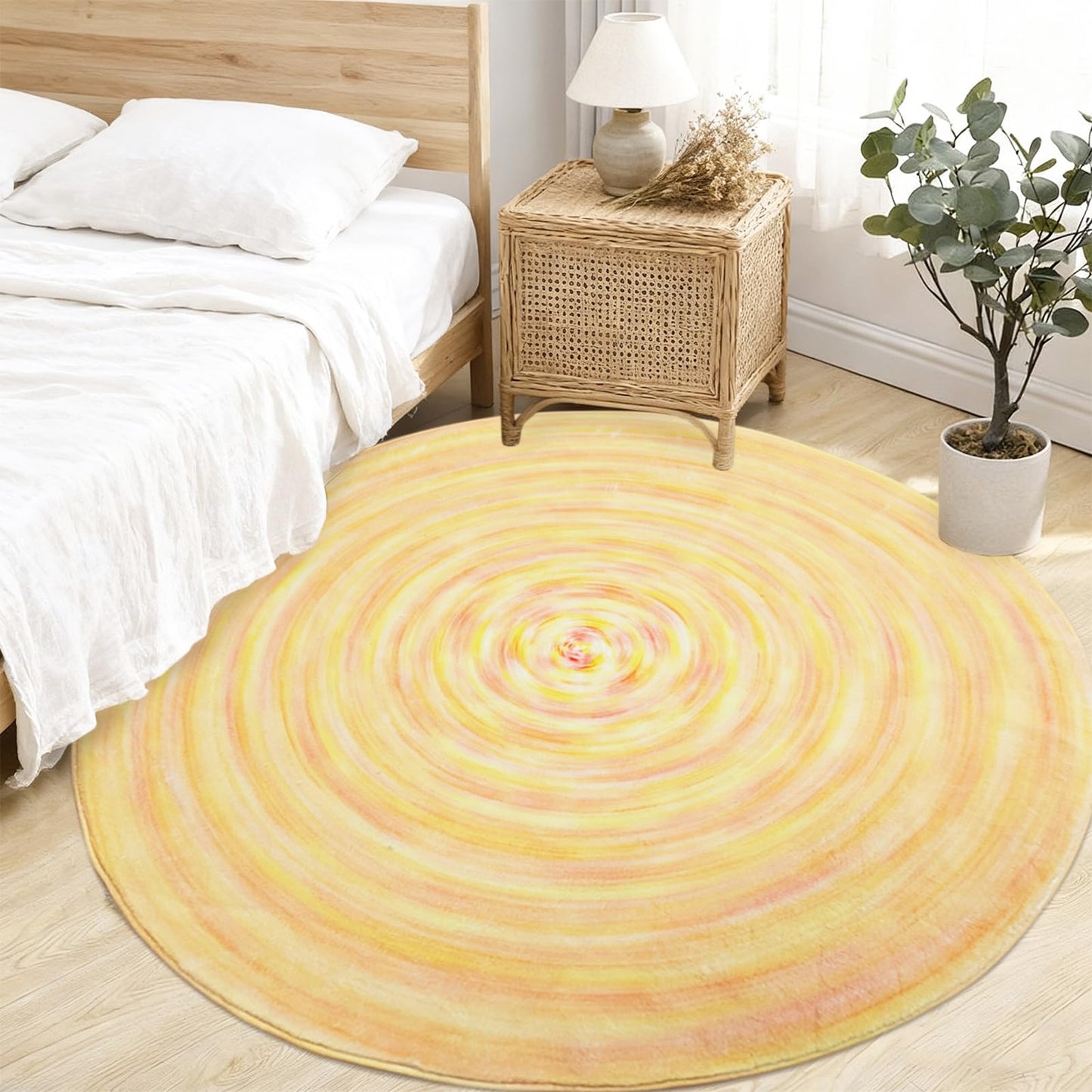 Lacomfy Kids Rug 5.2Ft Round Play Carpet for Boys Girls Bedroom Nursery, Soft Playroom Rug for Toddlers Children, Neutral Modern Abstract Mat for Dorm Bedside Living Room Indoor Decor, Yellow Gradient