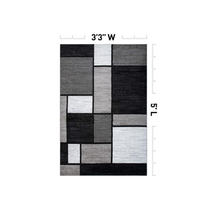 Rugshop Contemporary Modern Boxes for Home Office,Living Room,Bedroom,Kitchen Non Shedding Area Rug 3'3" x 5'3" Gray