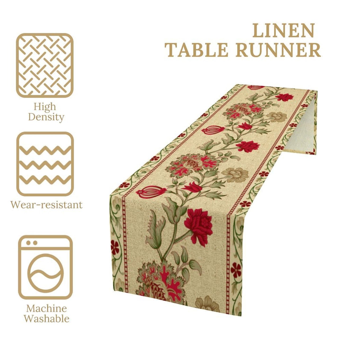XBDDZSW Rustic Floral Table Runner, Ethnic Style Leaf Flower Art Design Patterns Printed Linen Table Runner for Home Kitchen Dining Table Decoration 13x36 Inch
