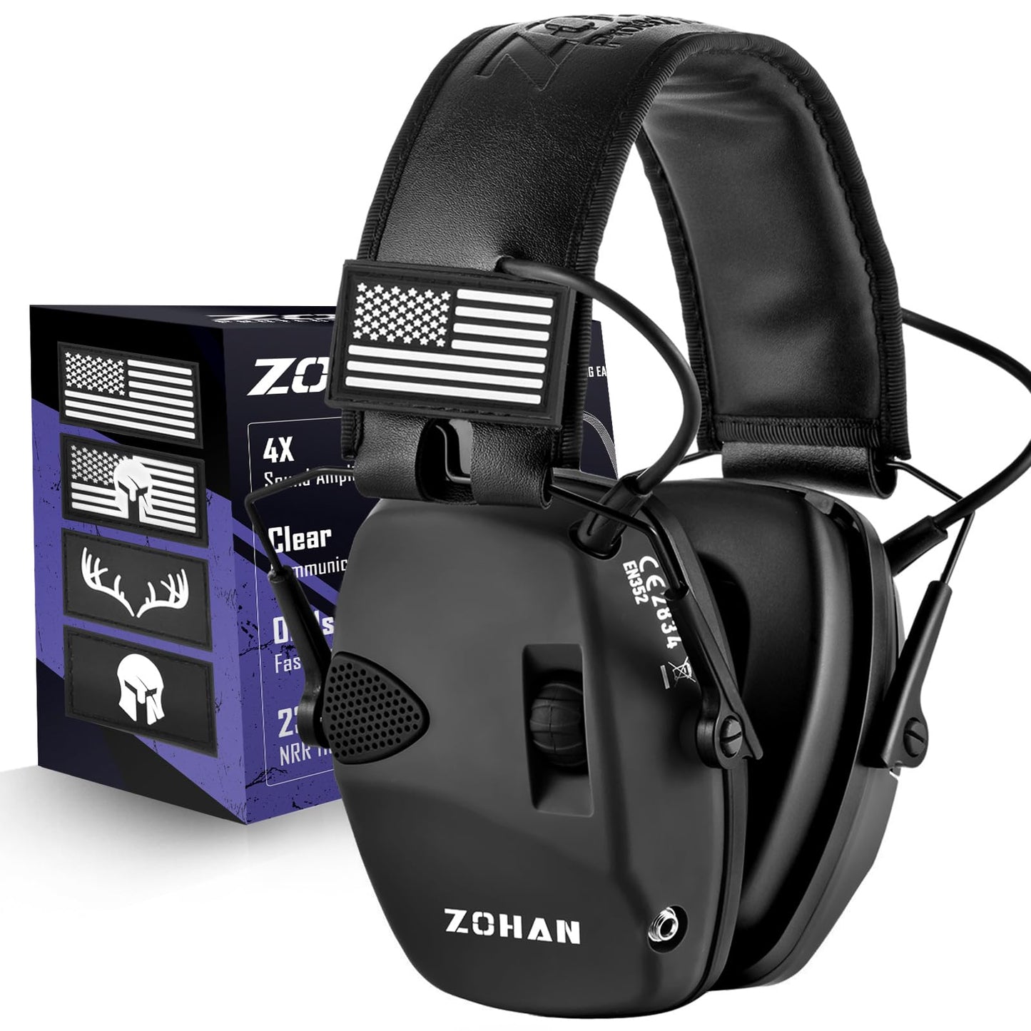 ZOHAN Electronic Shooting Earmuffs Built in Ambient Sound Amplifier, Hearing Protection for Shooters, NRR 23dB Noise Reduction, Ideal Gun Range Ear Protection Headphones for Hunting-Black
