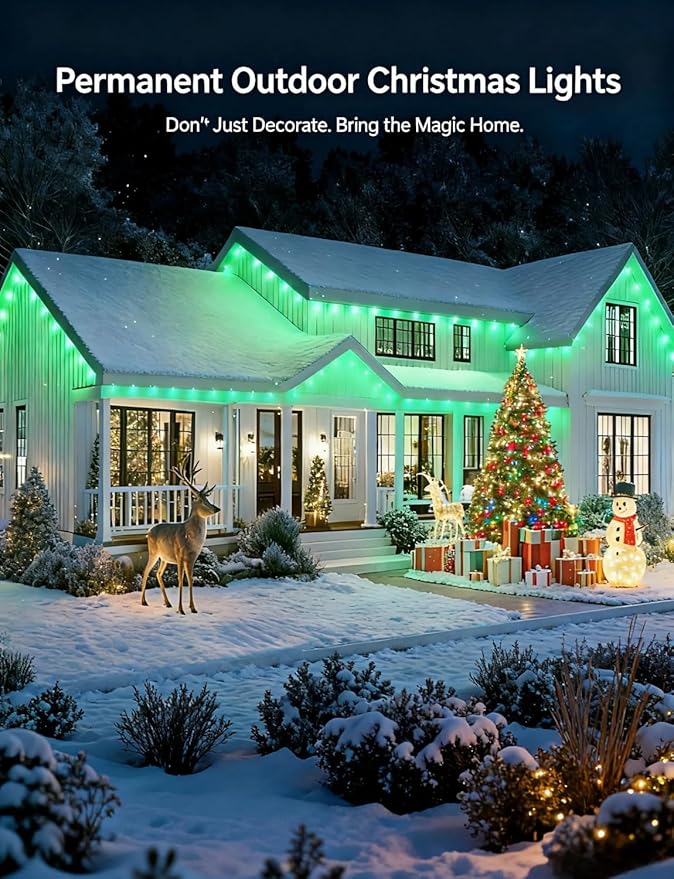 RGB Permanent Outdoor Lights for House, 400FT with 200 LED, IP67 Waterproof LED Lights for Christmas Decorations, Work with Remote, APP