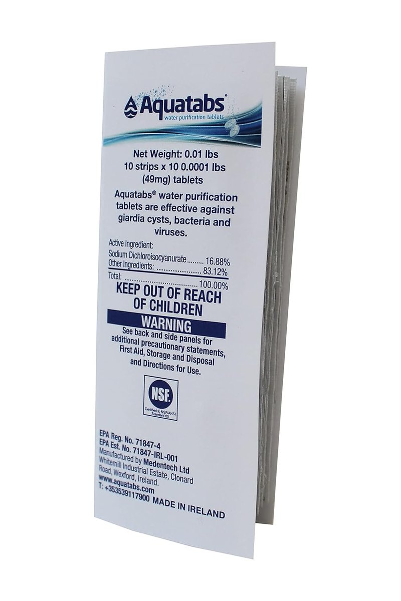 Aquatabs Water Purification Tablets - 49mg | 100 Pack for Hiking, Camping, Emergencies & Home Use