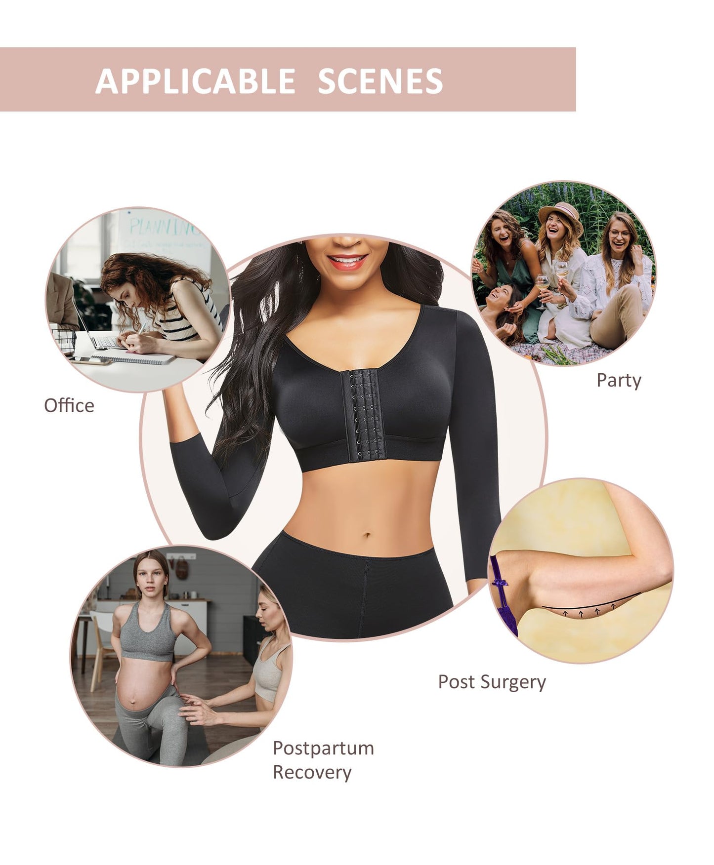 FeelinGirl Upper Arm Compression Sleeve Post Surgery Posture Corrector Tank Top Arm Slimmer Shapewear Black M