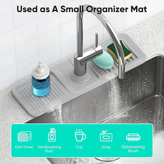 17.7'' Faucet Mat for Kitchen Sink Kitchen Sink Splash Guard Silicone Sink