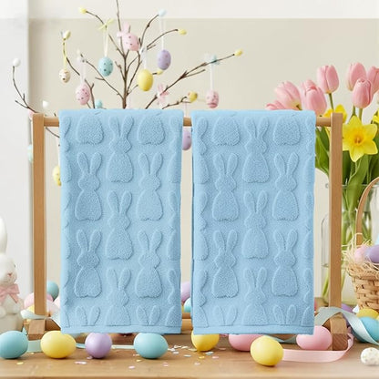 Artoid Mode 2 Pcs Light Blue 3D Rabbit Jacquard Easter Hand Towels
